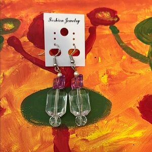 Chic Purple and Clear Dangle Earrings